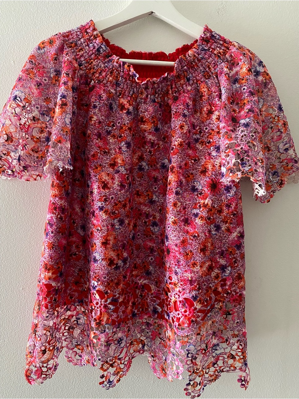 T Tahari Pink Floral Lace Blouse